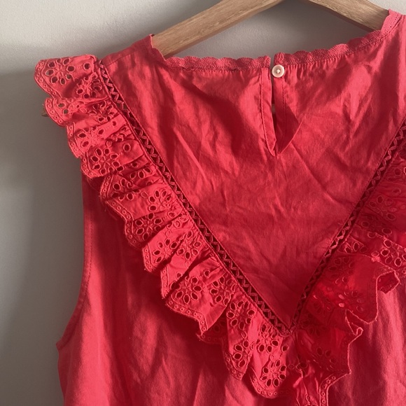 J Crew Red Eyelet Embroidered Tank Top Sz Medium - Picture 5 of 7